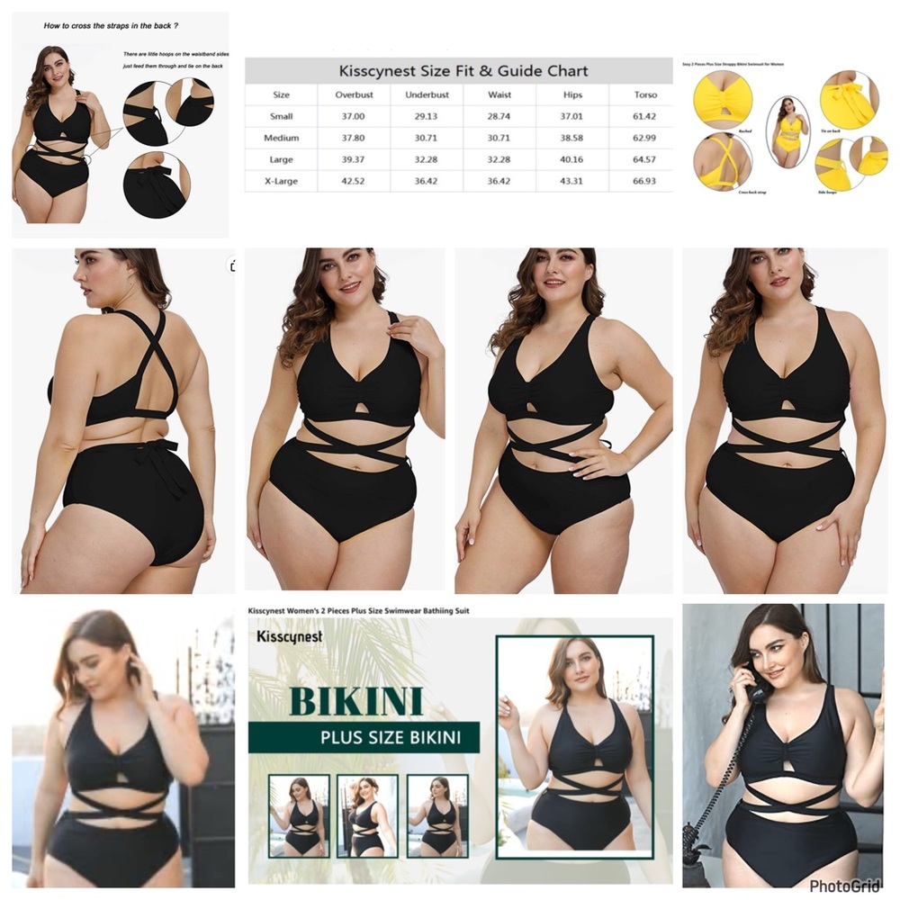 Kisscynest 4XL plus size black two piece bikini swimsuit NWOT